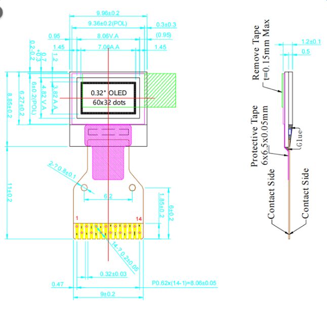 Display OLED a forma personalizzata I2C Bianco 0,32 pollici Display OLED Pannello 60x32 pixel OLED più piccolo 0,32