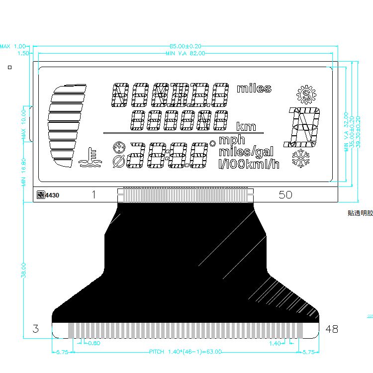 Produttore display LCD segmento OEM TN STN HTN FSTN Fabbrica LCD monocromatico per motocicli/tachimetro/auto