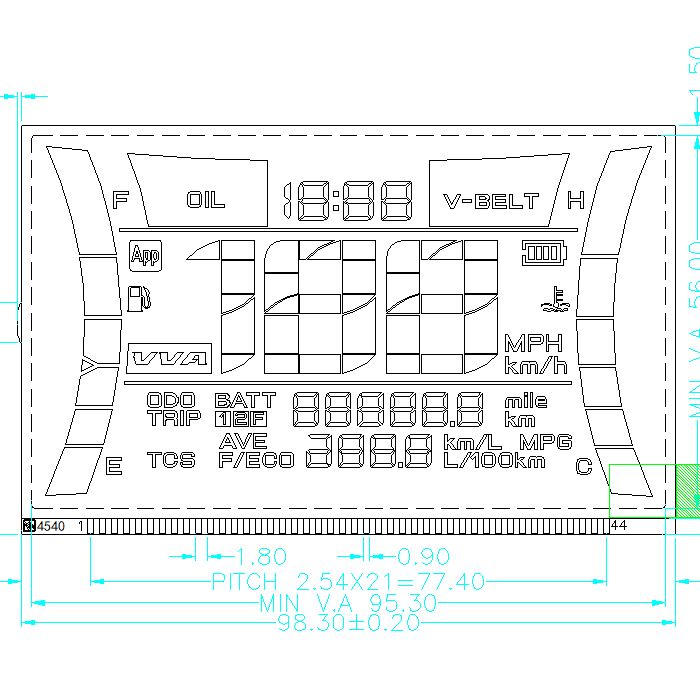 Display LCD personalizzato Tachimetro per moto a 7 segmenti Htn Produttore di tachimetri per moto transflettivo con schermo LCD