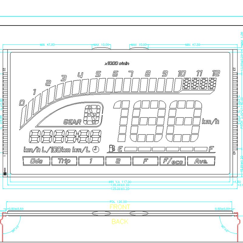 Display LCD a 7 segmenti con schermo blu LCD HTN personalizzato Pannello LCD a segmenti negativi HTN per tachimetro