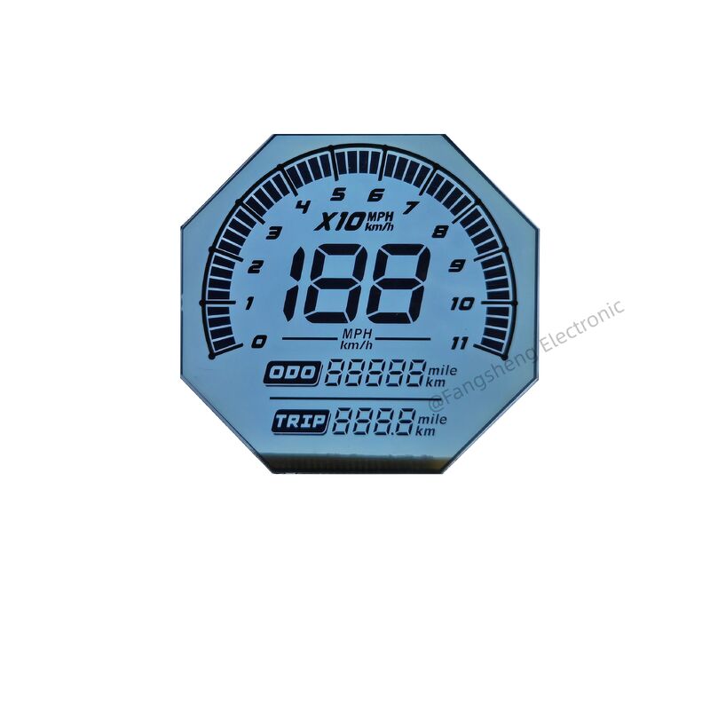 Schermo di visualizzazione HTN di forma irregolare personalizzato per motocicli 6 O'CLOCK 7 pannelli in vetro LCD a segmenti