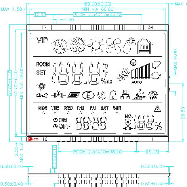 Modulo LCD personalizzato a segmenti monocromatici con schermo LCD TN STN HTN FSTN VA per termostato Produttore di display LCD con cifre monocromatiche