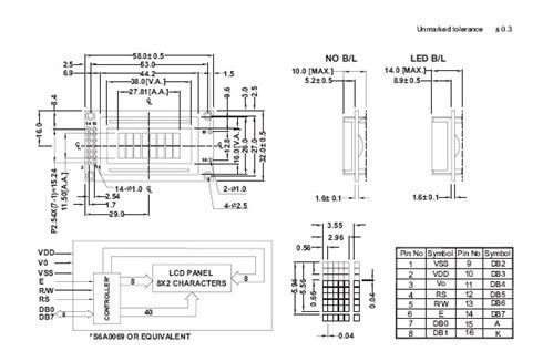8 x 2 esposizione LCD grigia 6' di modo STN norma ISO del regolatore di angolo di visione dell'orologio S6A0069